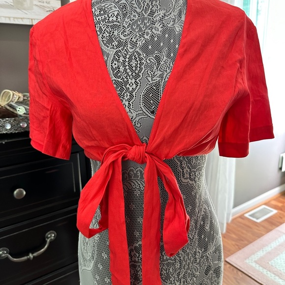 ZARA Red Linen Wrap Crop Top | Size M - Picture 3 of 10